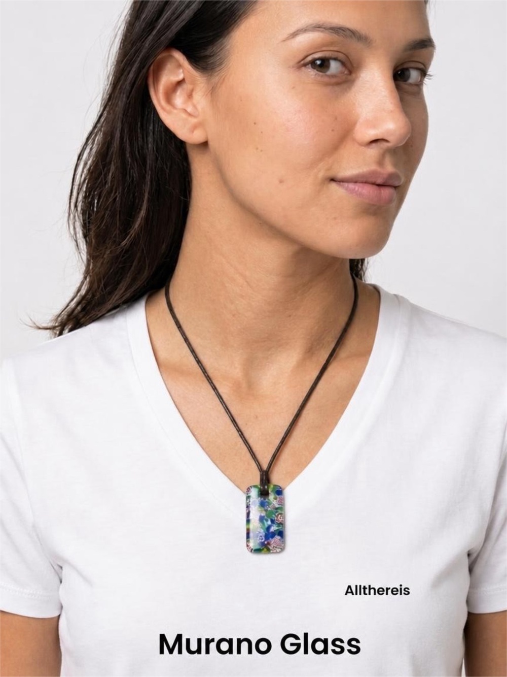 Murano glass necklace on black cord